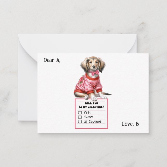 Tarjeta Pequeña Personalizable Dachshund Valentine Note (Anverso)