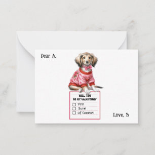 Tarjeta Pequeña Personalizable Dachshund Valentine Note