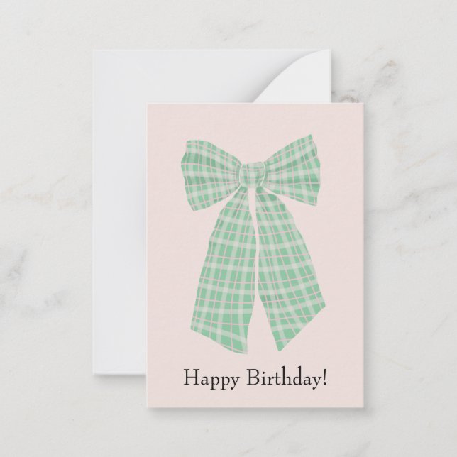 Tarjeta Pequeña Personalizable Gingham Coquette Bow Rubor Cumpleañ (Anverso)