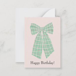 Tarjeta Pequeña Personalizable Gingham Coquette Bow Rubor Cumpleañ