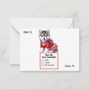 Tarjeta Pequeña Personalizable Husky Puppy Valentine