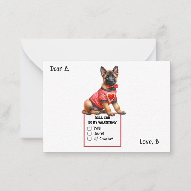 Tarjeta Pequeña Personalizable Pastor Alemán Puppy Valentine (Anverso)