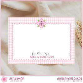 Tarjeta Pequeña Personalizable Rosa Gingham Bebé Niñera Gracias