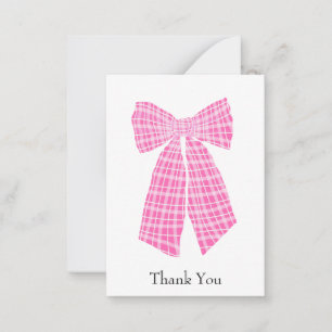Tarjeta Pequeña Personalizable Rosa Gingham Coquette Bow Gracias