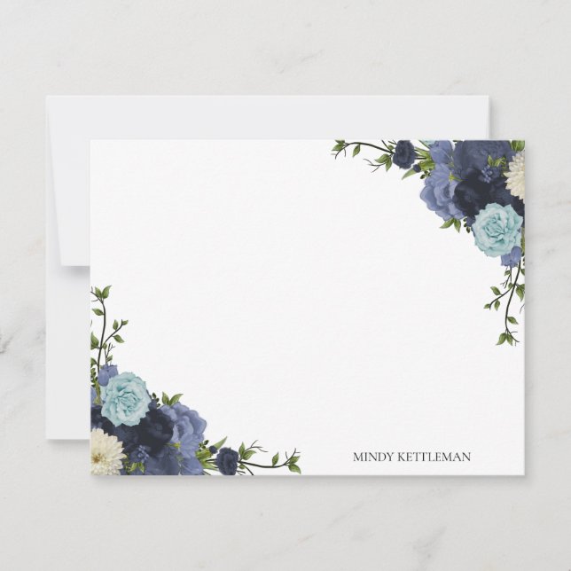Tarjeta Pequeña Personalización y monograma de la floral azul de l (Anverso)