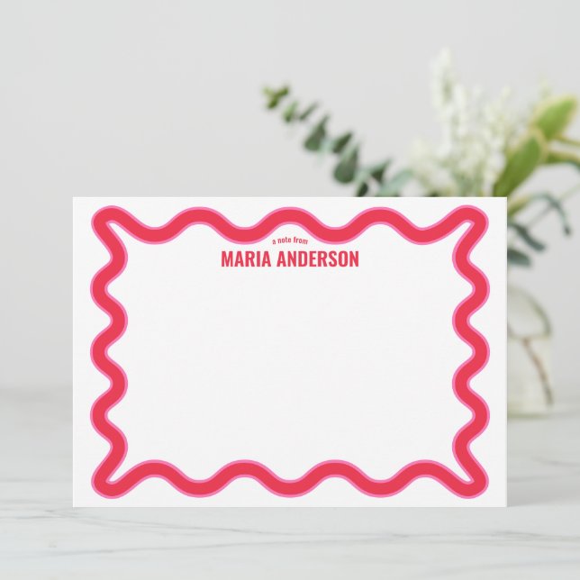 Tarjeta Pequeña Personalizada en onda rosa y roja (Anverso de pie)