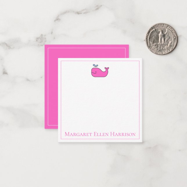 Tarjeta Pequeña Personalizada la ballena rosa y blanca perrito (Anverso/Reverso In Situ)