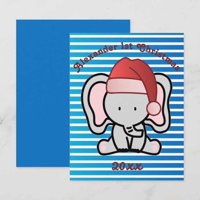Tarjeta Pequeña Personalizado Azul Nombra Niño Primera Navidad 202 (Anverso / Reverso)