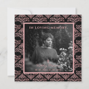Tarjeta Pequeña Personalizado de Damask Rosa de moda Foto Funeral