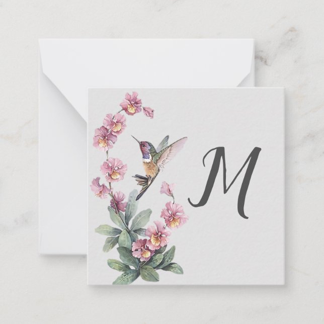 Tarjeta Pequeña Personalizado de Hummingbird Floral (Anverso)