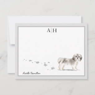 Tarjeta Pequeña Personalizado de monograma de borde gris de Shih T