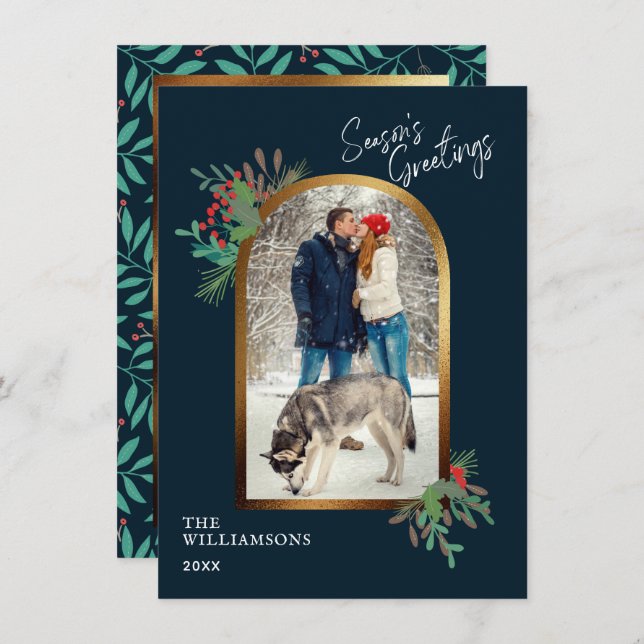 Tarjeta Pequeña Personalizado del Arco de Oro Foto Saludos de temp (Anverso / Reverso)