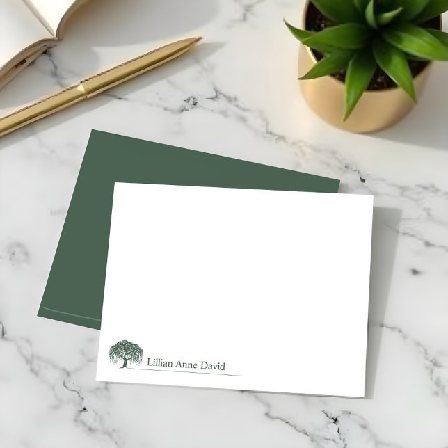 Tarjeta Pequeña Personalizado el logotipo ruso moderno de árbol sa (Rustic Modern Green Willow Tree Logo Personalized Note Card)