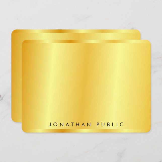 Tarjeta Pequeña Personalizado Elegante Estilo Metálico Faux Gold (Anverso / Reverso)