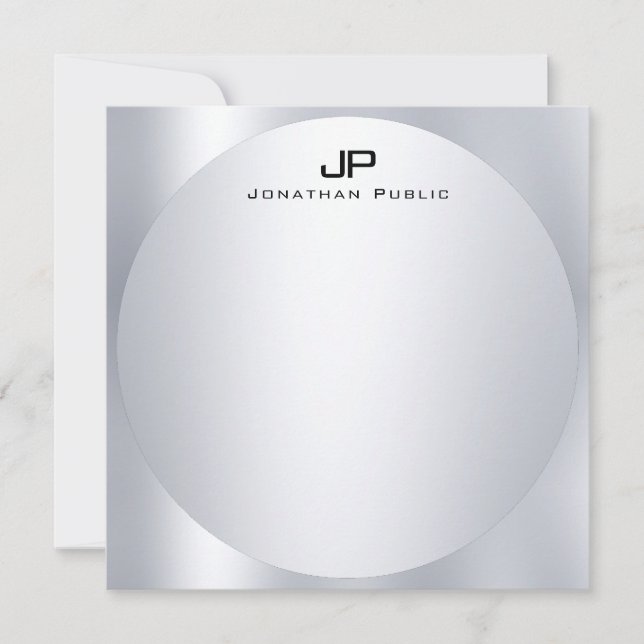 Tarjeta Pequeña Personalizado Faux Silver Monograma Simple Elegant (Anverso)