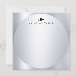 Tarjeta Pequeña Personalizado Faux Silver Monograma Simple Elegant