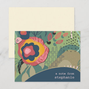 Tarjeta Pequeña Personalizado floral azul verde y rosa abstracto
