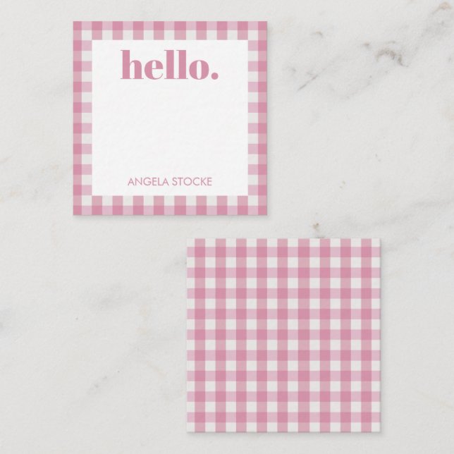 Tarjeta Pequeña Personalizado Gingham Rosa Blanco (Anverso / Reverso)