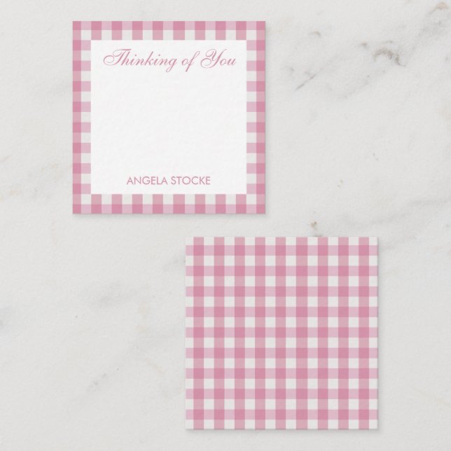 Tarjeta Pequeña Personalizado Gingham Rosa Blanco (Anverso / Reverso)