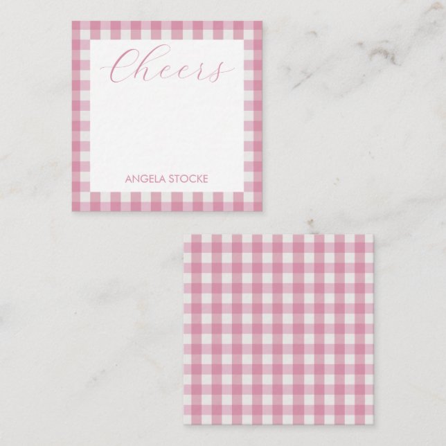 Tarjeta Pequeña Personalizado Gingham Rosa Blanco (Anverso / Reverso)