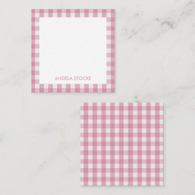 Tarjeta Pequeña Personalizado Gingham Rosa Blanco (Anverso / Reverso)