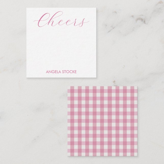 Tarjeta Pequeña Personalizado Gingham Rosa Blanco (Anverso / Reverso)