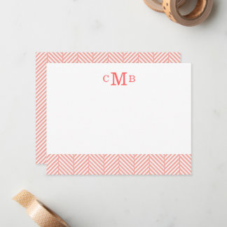 Tarjeta Pequeña Personalizado Herringbone Rosa Monograma Estaciona