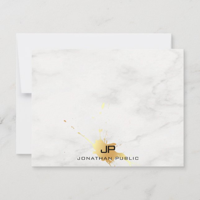 Tarjeta Pequeña Personalizado Marble Elegant Gold Splash Monograma (Anverso)