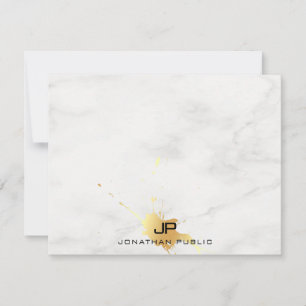 Tarjeta Pequeña Personalizado Marble Elegant Gold Splash Monograma