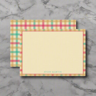 Tarjeta Pequeña Personalizado Monogram Gingham Pattern Gracias
