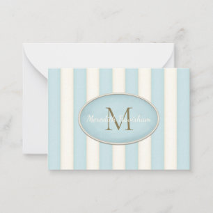 Tarjeta Pequeña Personalizado Monograma de franjas azules y crema