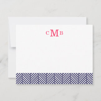 Tarjeta Pequeña Personalizado Monograma de Navy Blue Herringbone