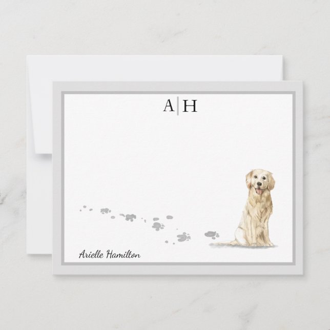 Tarjeta Pequeña Personalizado Monograma del borde gris del perro d (Anverso)