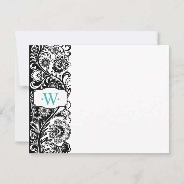 Tarjeta Pequeña Personalizado Monograma Sidebar Floral Notecard (Anverso)