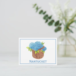Tarjeta Pequeña Personalizado Nantucket Basket Blue Hydrangeas Gra