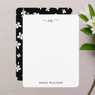 Tarjeta Pequeña Personalizado Nombre inicial l Guión floral blanco