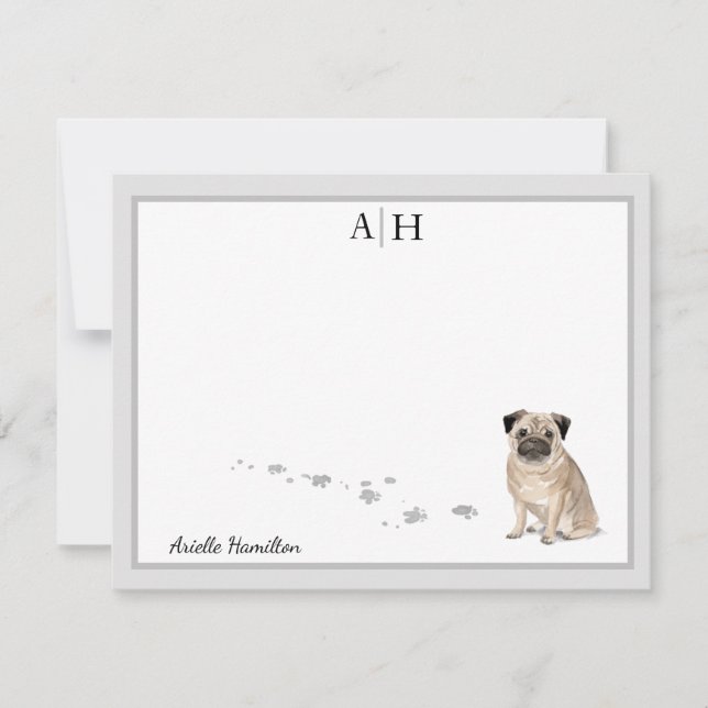 Tarjeta Pequeña Personalizado personalizado del monograma de pug D (Anverso)