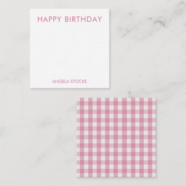 Tarjeta Pequeña Personalizado Pink White Gingham (Anverso / Reverso)