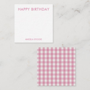 Tarjeta Pequeña Personalizado rosa y blanco a cuadros
