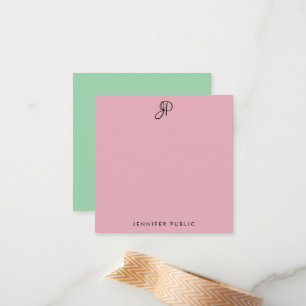 Tarjeta Pequeña Personalizado Rosa Y Verde Escrito A Mano Monogram