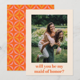 Tarjeta Pequeña Personalizado Vibrante foto Retro Maid of Honor Pr