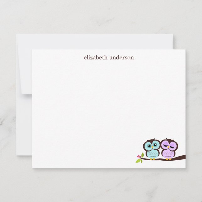 Tarjeta Pequeña Personalizados de Agradecimiento Pareja de Lechuza (Anverso)