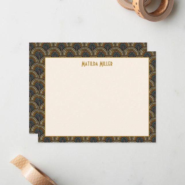 Tarjeta Pequeña Personalized Art Deco Embroidered-Style Note Card (Anverso/Reverso In Situ)