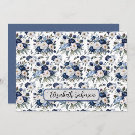 Tarjeta Pequeña Personalized Blue Floral Botanical Note Card