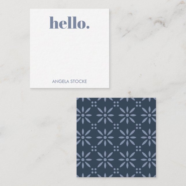 Tarjeta Pequeña Personalized Blue Retro Flower (Anverso / Reverso)