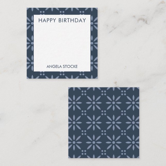 Tarjeta Pequeña Personalized Blue Retro Flower (Anverso / Reverso)