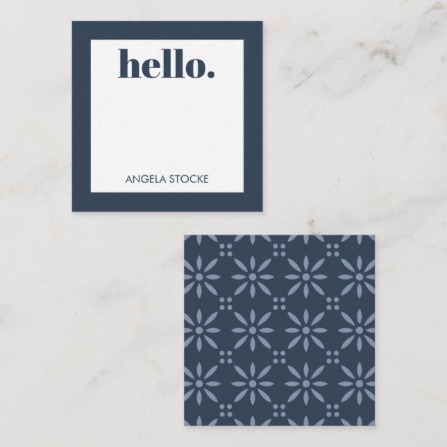 Tarjeta Pequeña Personalized Blue Retro Flower (Anverso / Reverso)