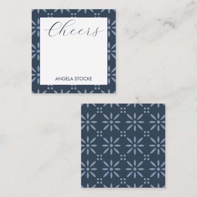 Tarjeta Pequeña Personalized Blue Retro Flower (Anverso / Reverso)