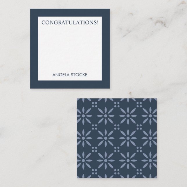 Tarjeta Pequeña Personalized Blue Retro Flower Note Card (Anverso / Reverso)