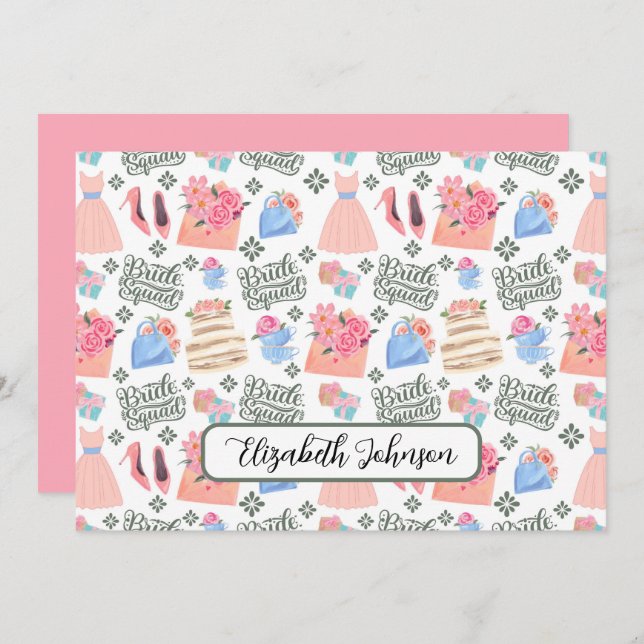Tarjeta Pequeña Personalized Bride Squad Wedding Note Card (Anverso / Reverso)